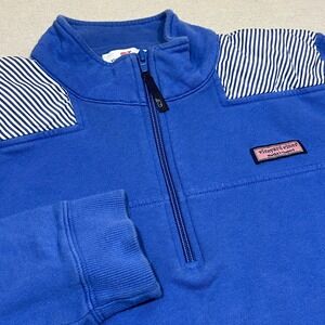 Vineyard Vines Blue Striped Shoulder Quarter Zip Pullover Sweatshirt Women's L